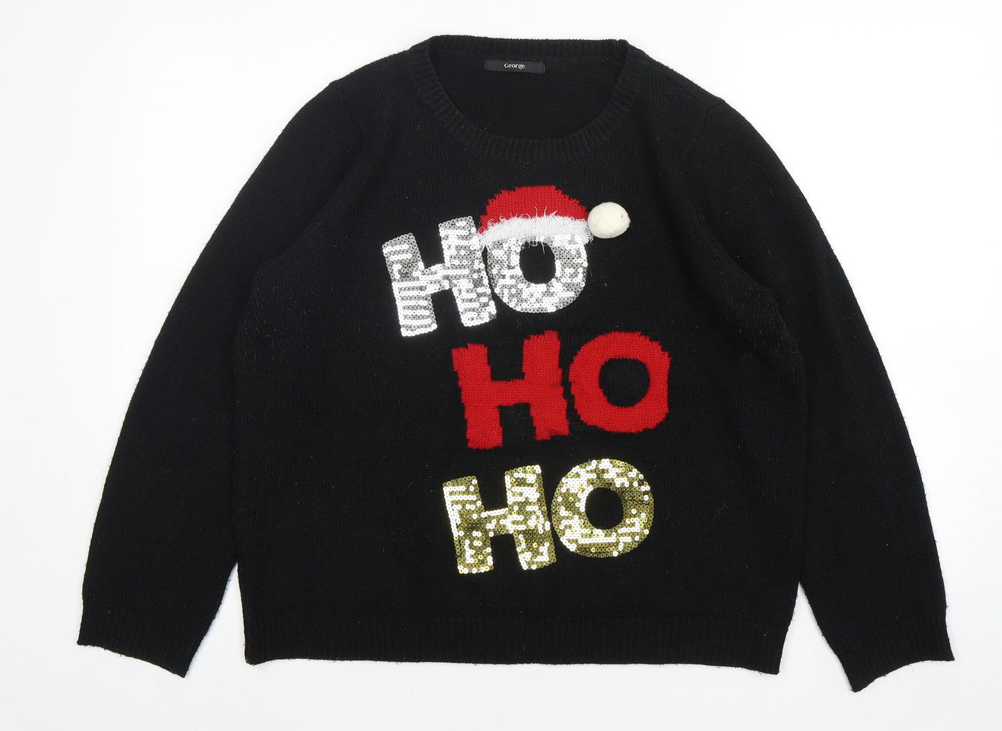 George Womens Black Round Neck  Acrylic Pullover Jumper Size 16   - Christmas