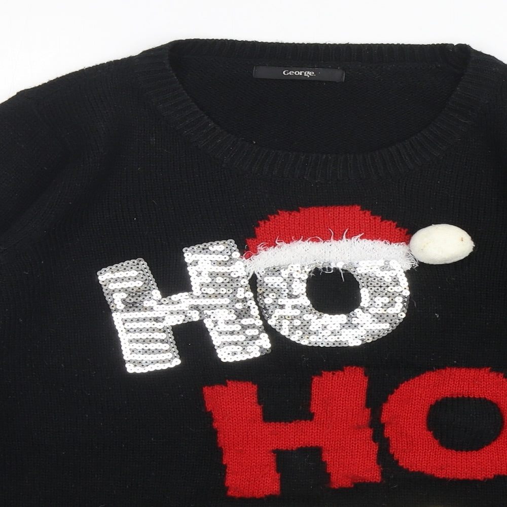 George Womens Black Round Neck  Acrylic Pullover Jumper Size 16   - Christmas