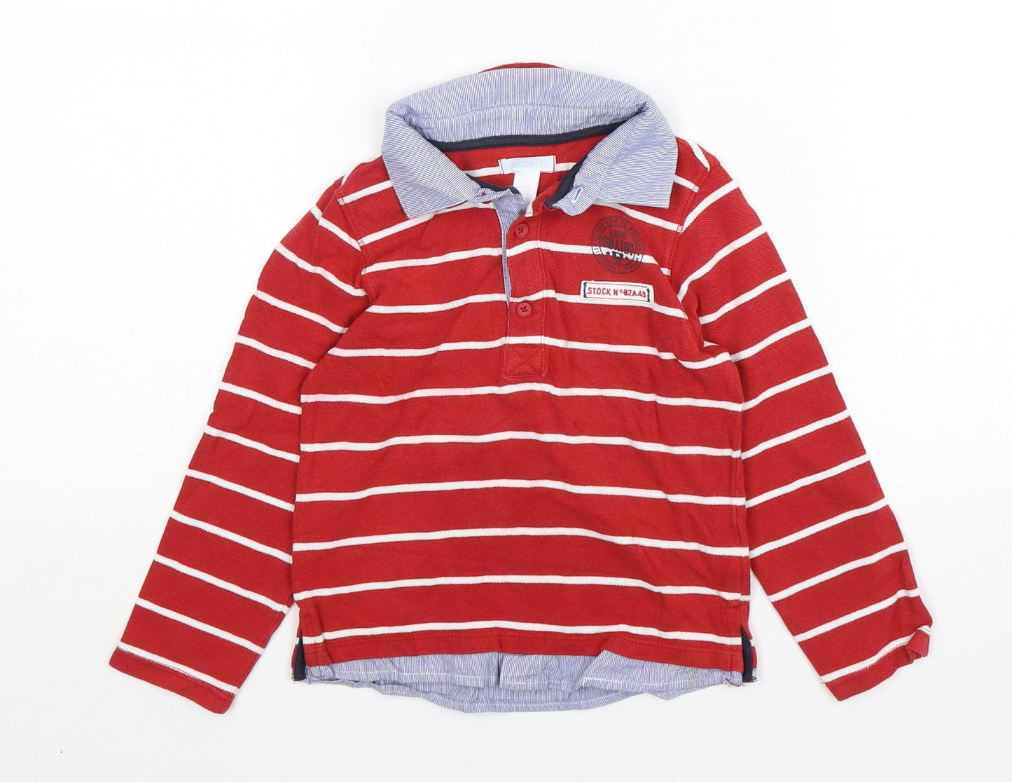 obaiei Boys Red Striped Cotton Basic Polo Size 5 Years Collared