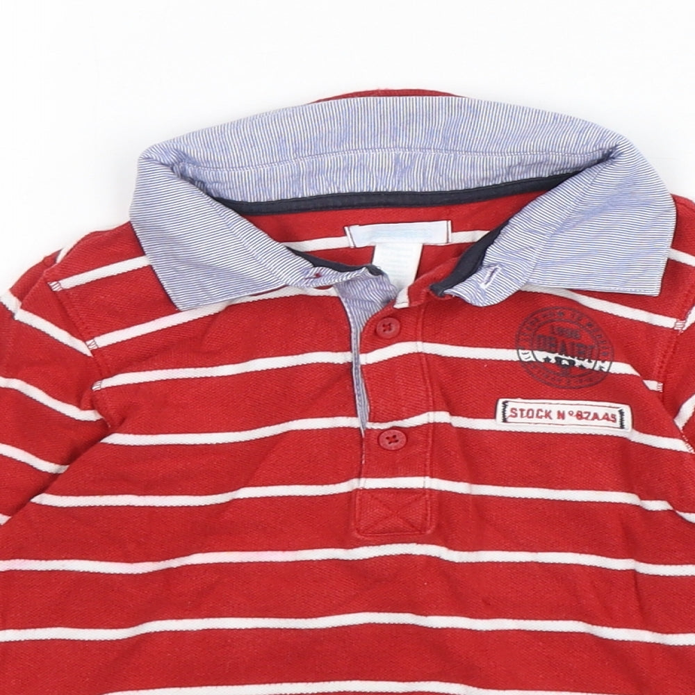 obaiei Boys Red Striped Cotton Basic Polo Size 5 Years Collared