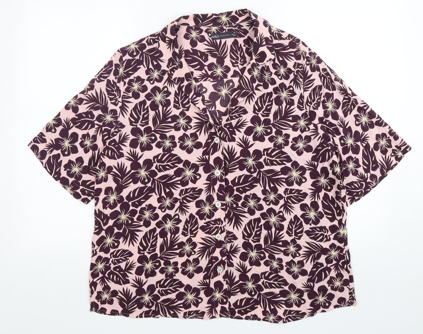 Marks and Spencer Womens Multicoloured Floral Polyester Basic Button-Up Size 16 Collared
