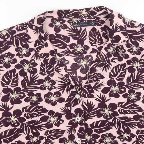 Marks and Spencer Womens Multicoloured Floral Polyester Basic Button-Up Size 16 Collared