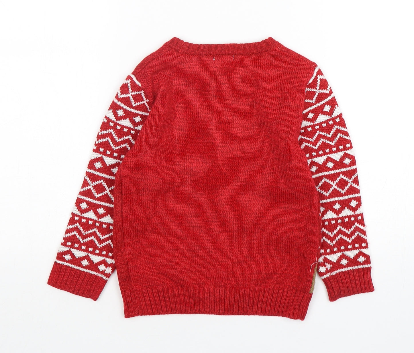 F&F Boys Multicoloured Round Neck Fair Isle Polyester Pullover Jumper Size 3-4 Years   - Christmas