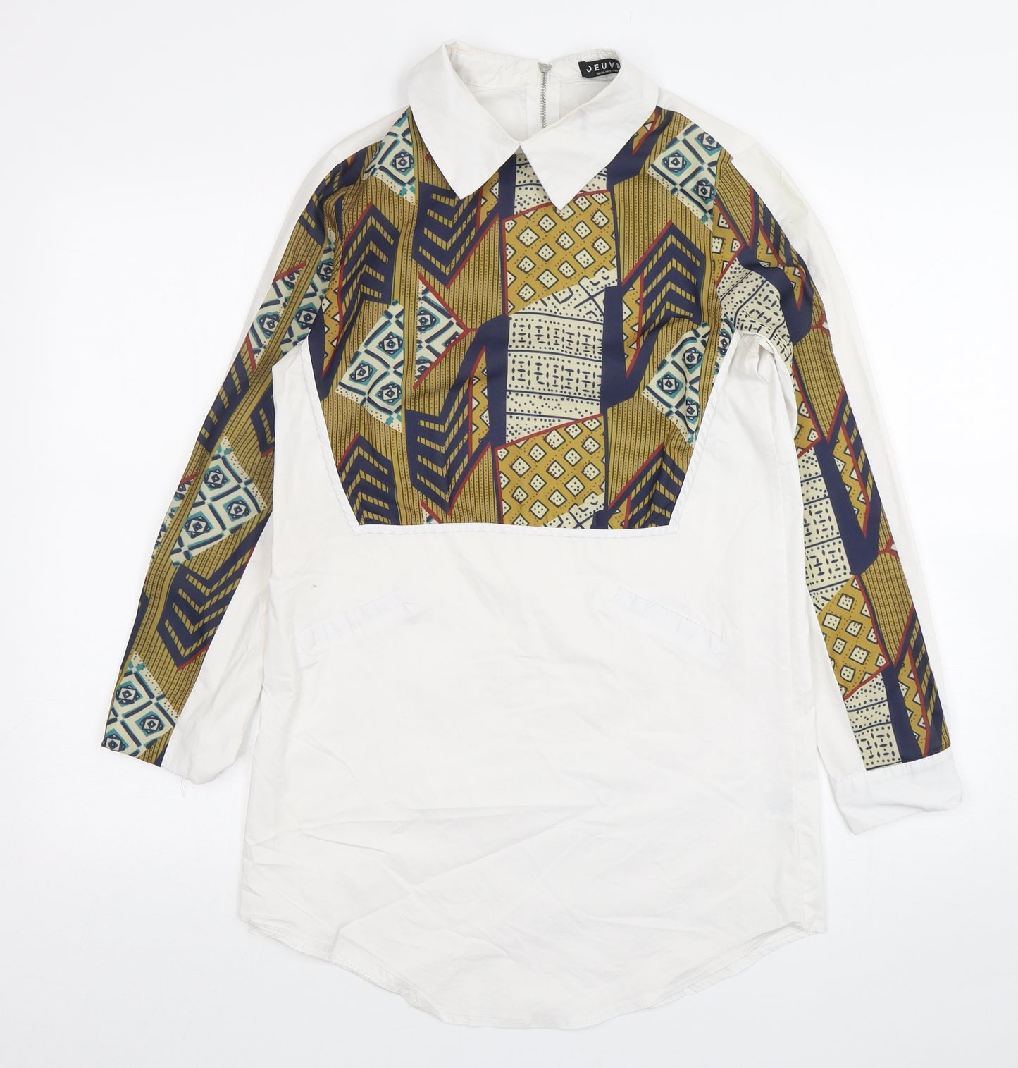 Jeuvre Womens Multicoloured Geometric Cotton Basic Blouse Size 8 Collared