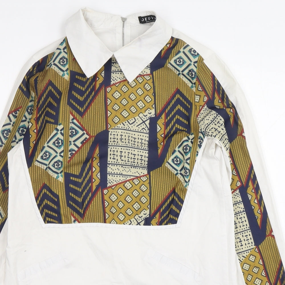 Jeuvre Womens Multicoloured Geometric Cotton Basic Blouse Size 8 Collared