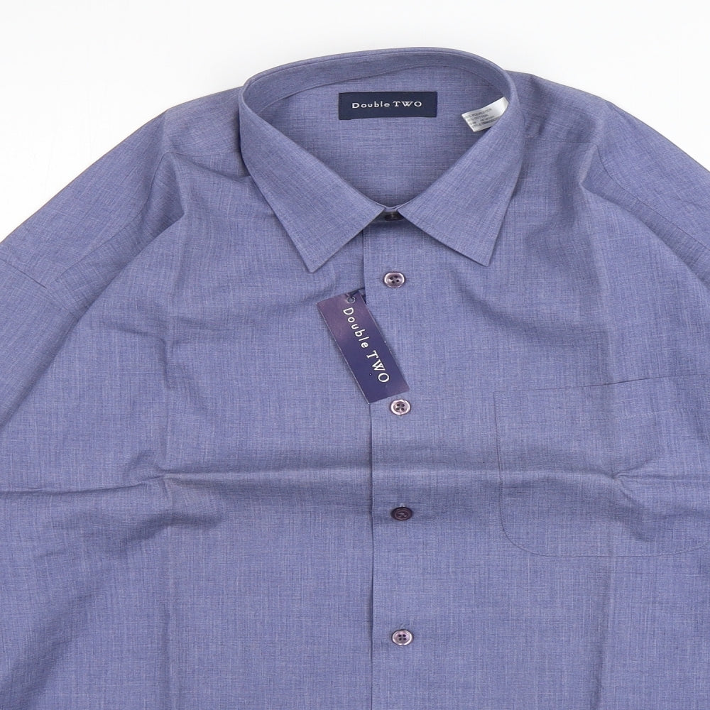 Double TWO Mens Blue  Polyester  Button-Up Size 16 Collared