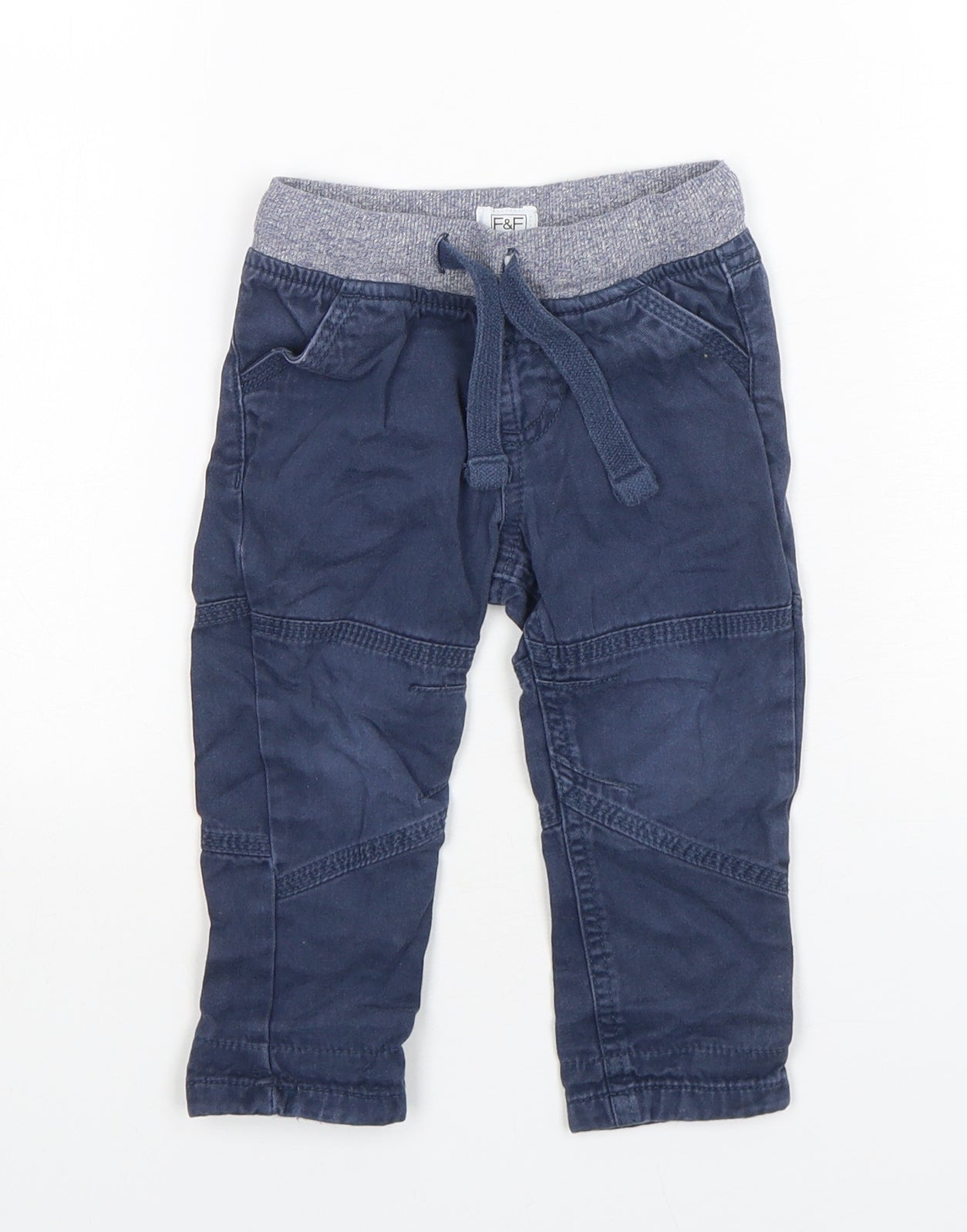 F&F Boys Blue  Cotton Cargo Trousers Size 9-12 Months