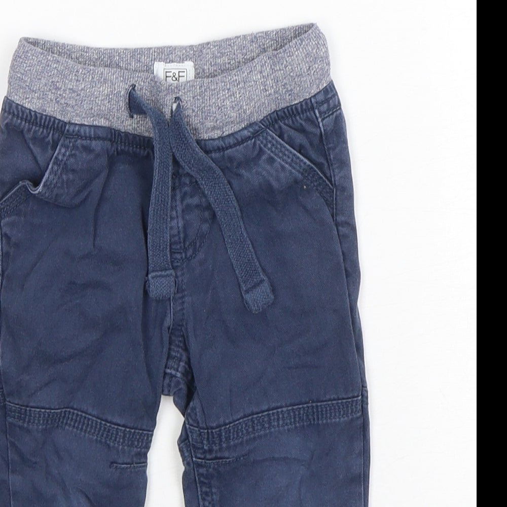 F&F Boys Blue  Cotton Cargo Trousers Size 9-12 Months