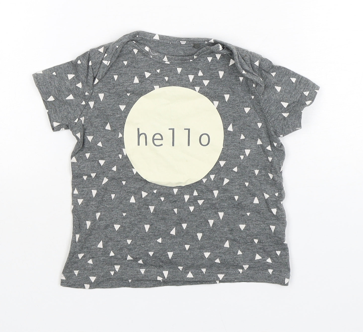 NEXT Baby Grey Geometric Cotton Basic T-Shirt Size 6-9 Months Round Neck