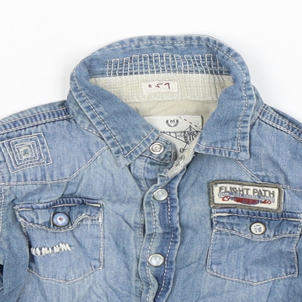 mamas & papas Boys Blue  Cotton Basic Button-Up Size 0-3 Months Collared