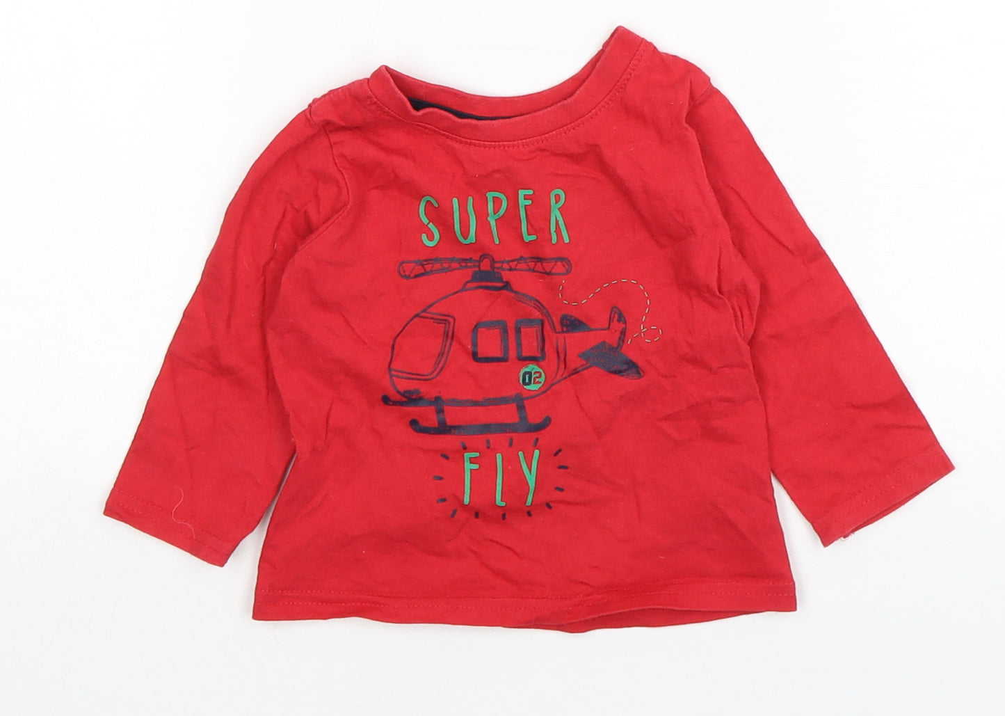 Rebel  Boys Red  Cotton Basic T-Shirt Size 9-12 Months Round Neck