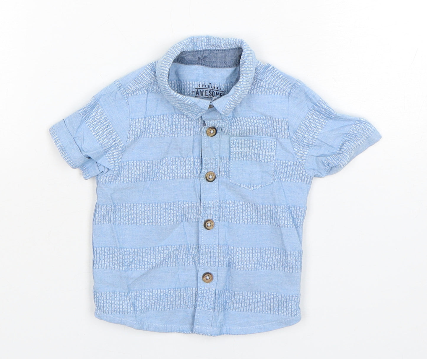 F&F Boys Blue  Cotton Basic Button-Up Size 0-3 Months Collared