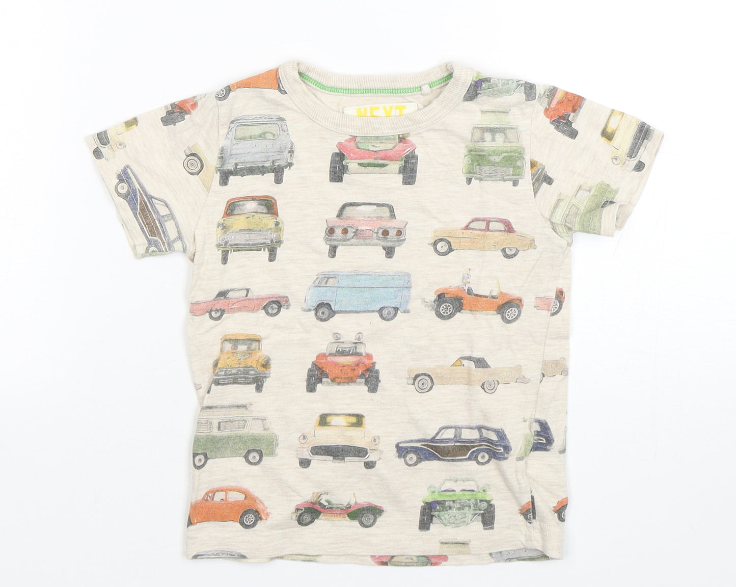 NEXT Boys Multicoloured Geometric Cotton Basic T-Shirt Size 18-24 Months Round Neck Pullover - Car Print