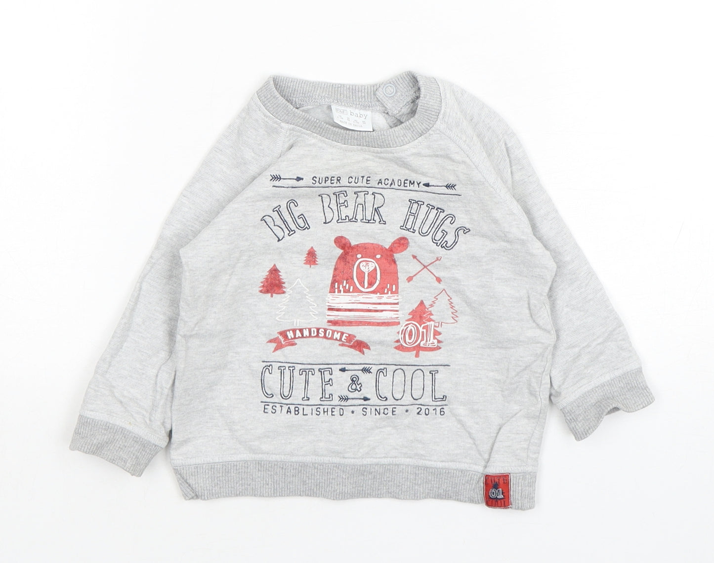 F&F Boys Grey  Cotton Pullover Jumper Size 6-9 Months