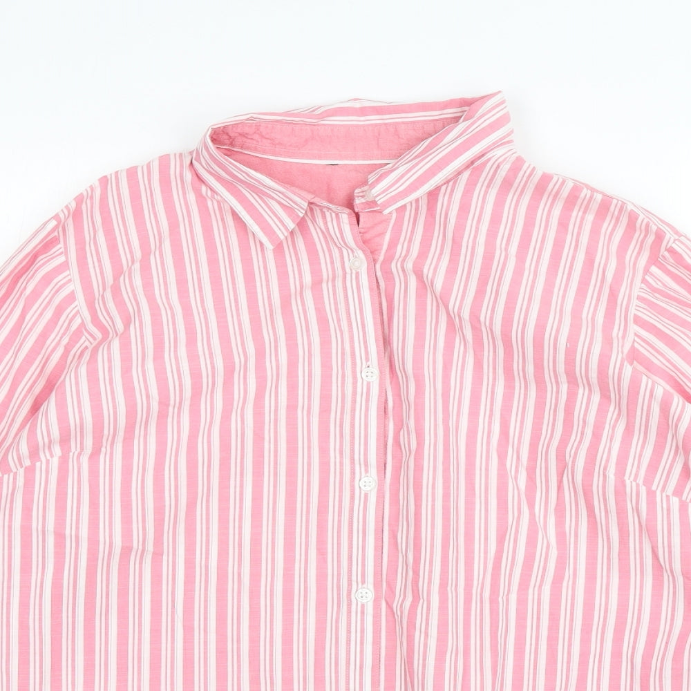 Dunnes Stores Womens Pink Striped Cotton Basic Button-Up Size 20 Collared