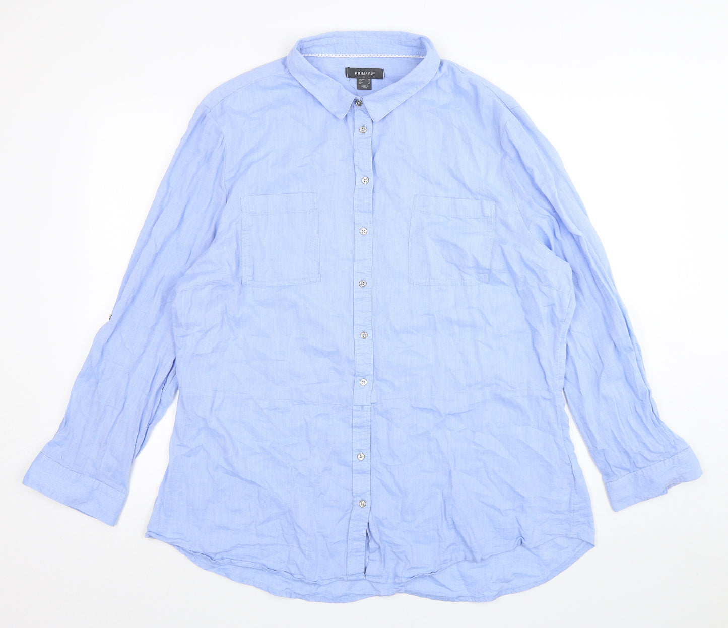 Primark Womens Blue  Cotton Basic Button-Up Size 20 Collared