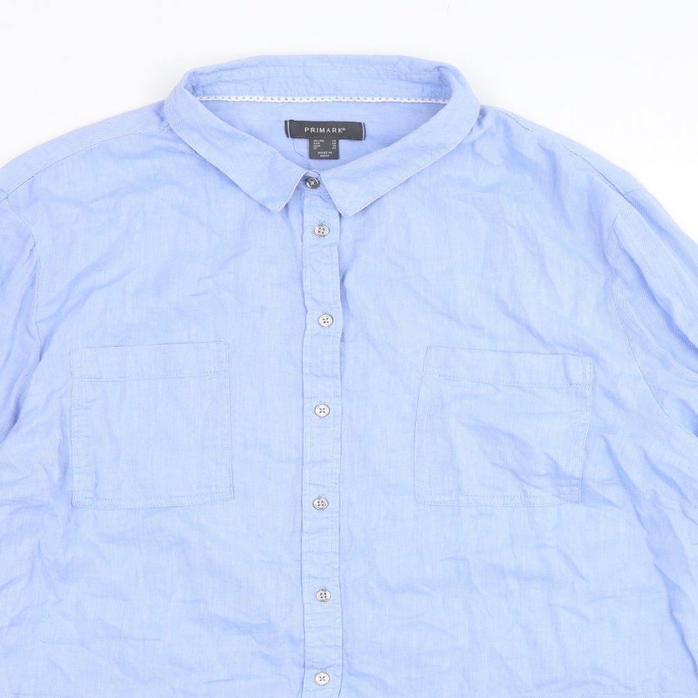 Primark Womens Blue  Cotton Basic Button-Up Size 20 Collared