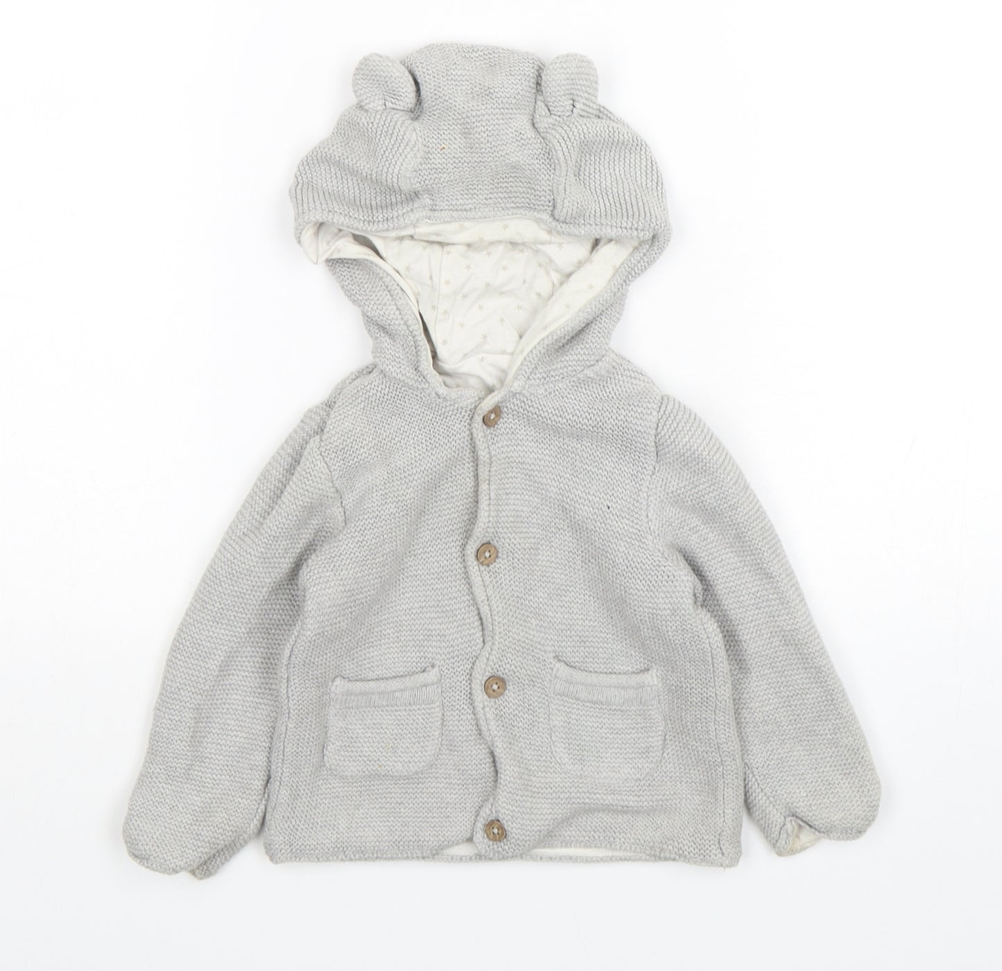 TU Boys Grey  Cotton Cardigan Jumper Size 9-12 Months