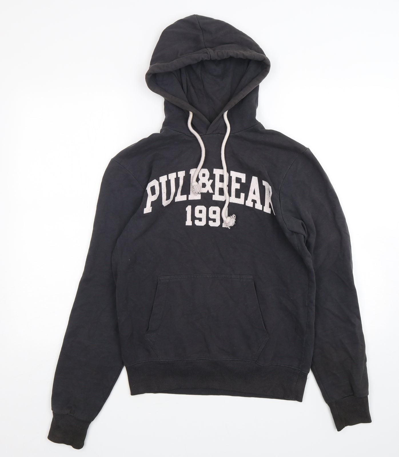 Pull&Bear Mens Black  Cotton Pullover Hoodie Size S