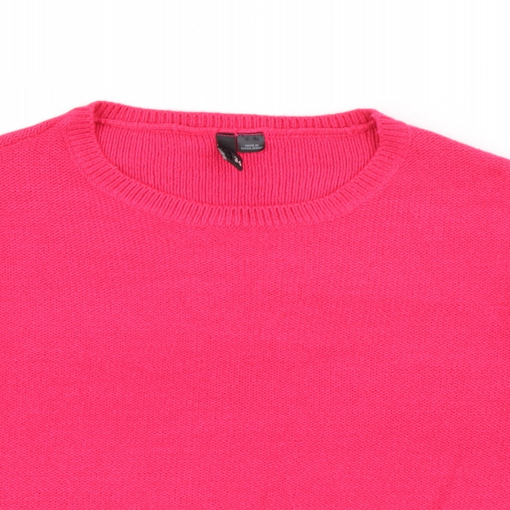 H&M Womens Pink Crew Neck  Acrylic Pullover Jumper Size 6