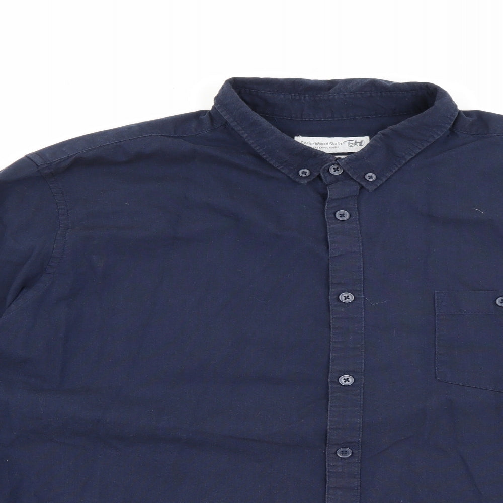 Cedar Wood State Womens Blue  Cotton Basic Button-Up Size 2XL Collared