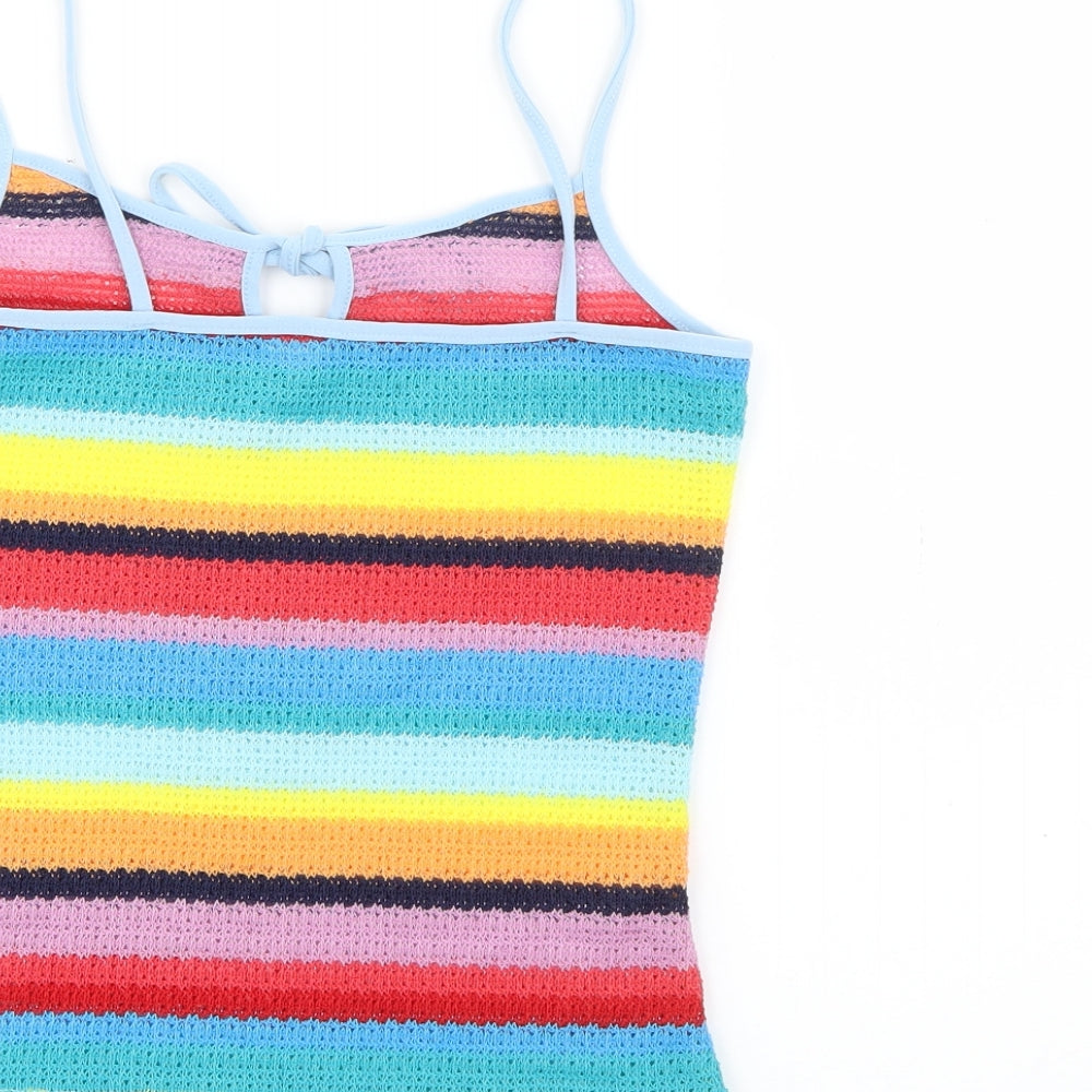 Preworn Womens Multicoloured Striped Polyester Camisole Tank Size S Square Neck