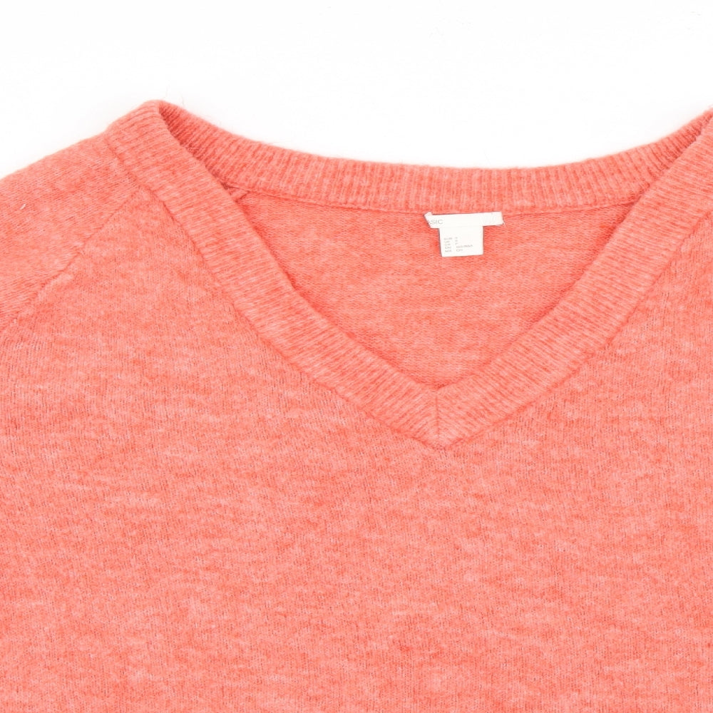 H&M Womens Orange V-Neck  Acrylic Pullover Jumper Size S