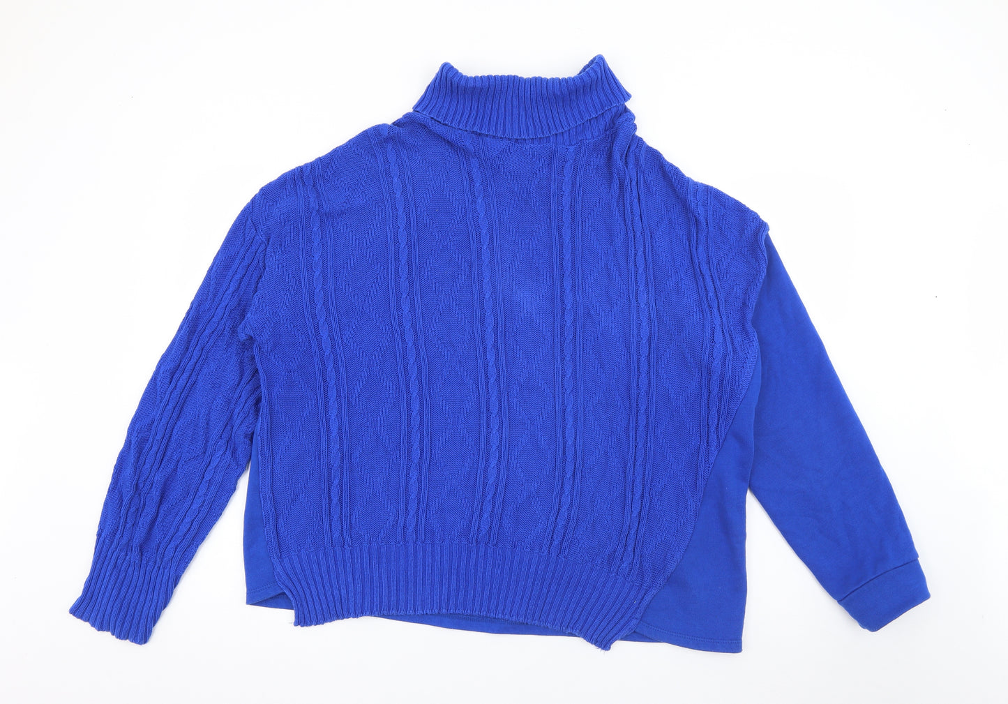 Zara Womens Blue Roll Neck  Cotton Pullover Jumper Size M