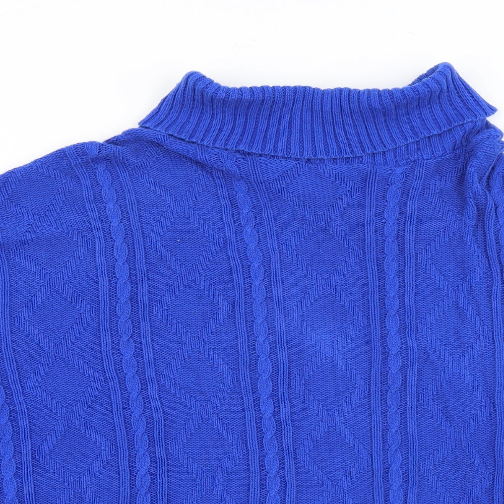 Zara Womens Blue Roll Neck  Cotton Pullover Jumper Size M