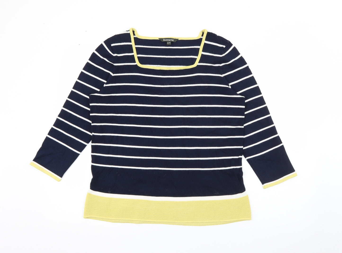 Bonmarché Womens Blue Square Neck Striped Viscose Pullover Jumper Size 12