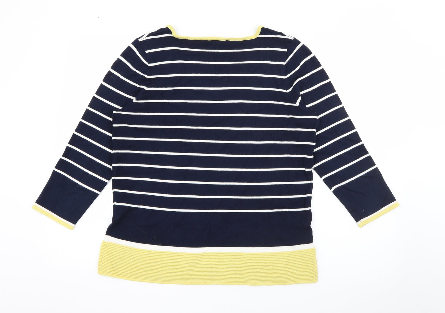 Bonmarché Womens Blue Square Neck Striped Viscose Pullover Jumper Size 12