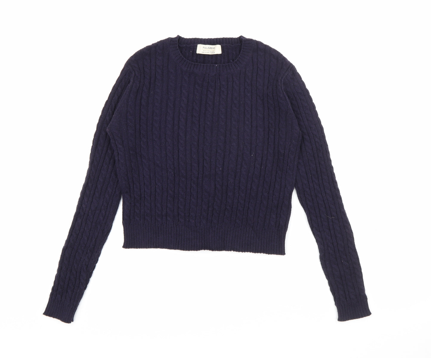Pull & Bear Womens Blue Crew Neck  Acrylic Pullover Jumper Size S