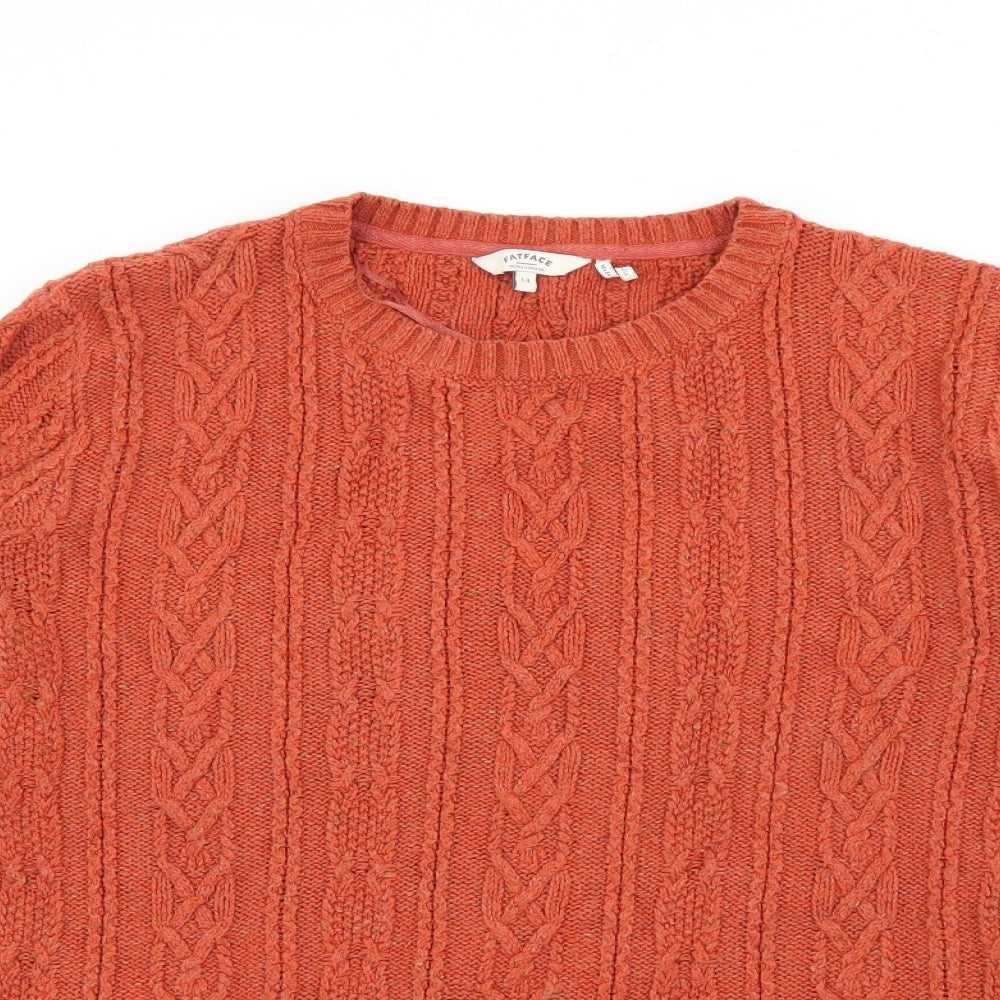Fat Face Womens Orange Crew Neck  Cotton Pullover Jumper Size 14