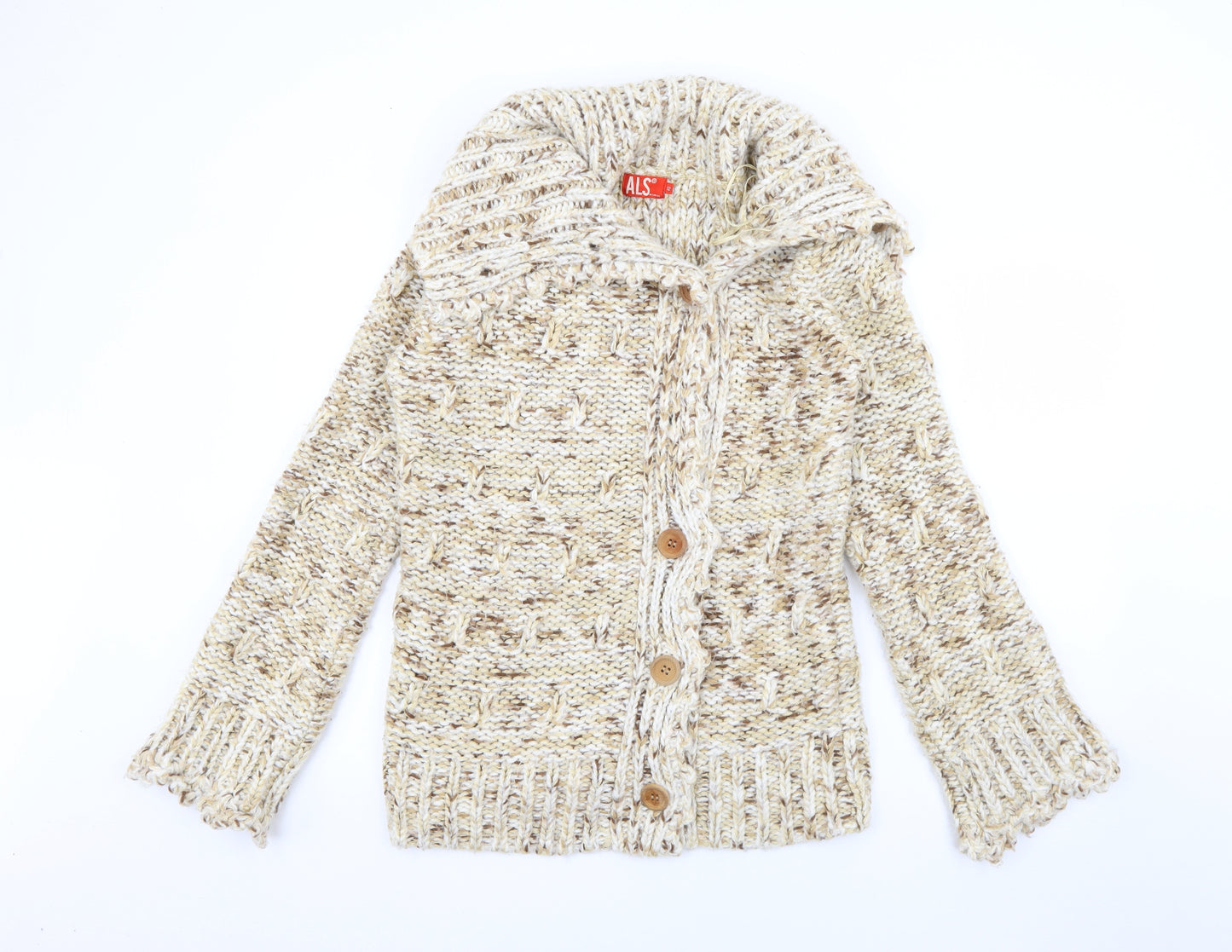 ALS Womens Beige Roll Neck  Acrylic Cardigan Jumper Size 12