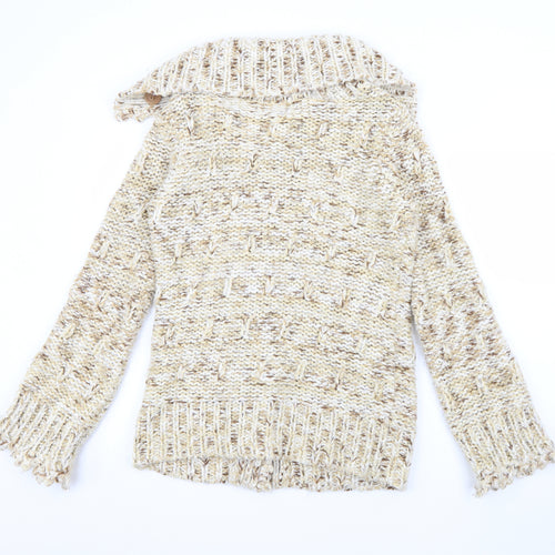 ALS Womens Beige Roll Neck  Acrylic Cardigan Jumper Size 12