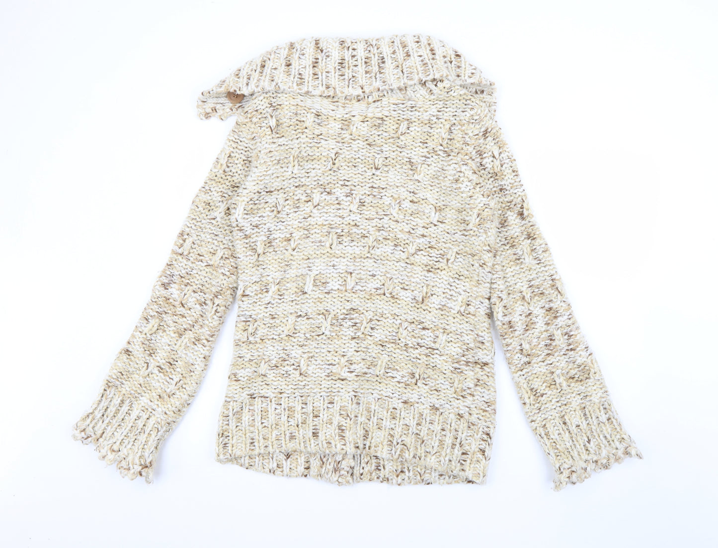 ALS Womens Beige Roll Neck  Acrylic Cardigan Jumper Size 12