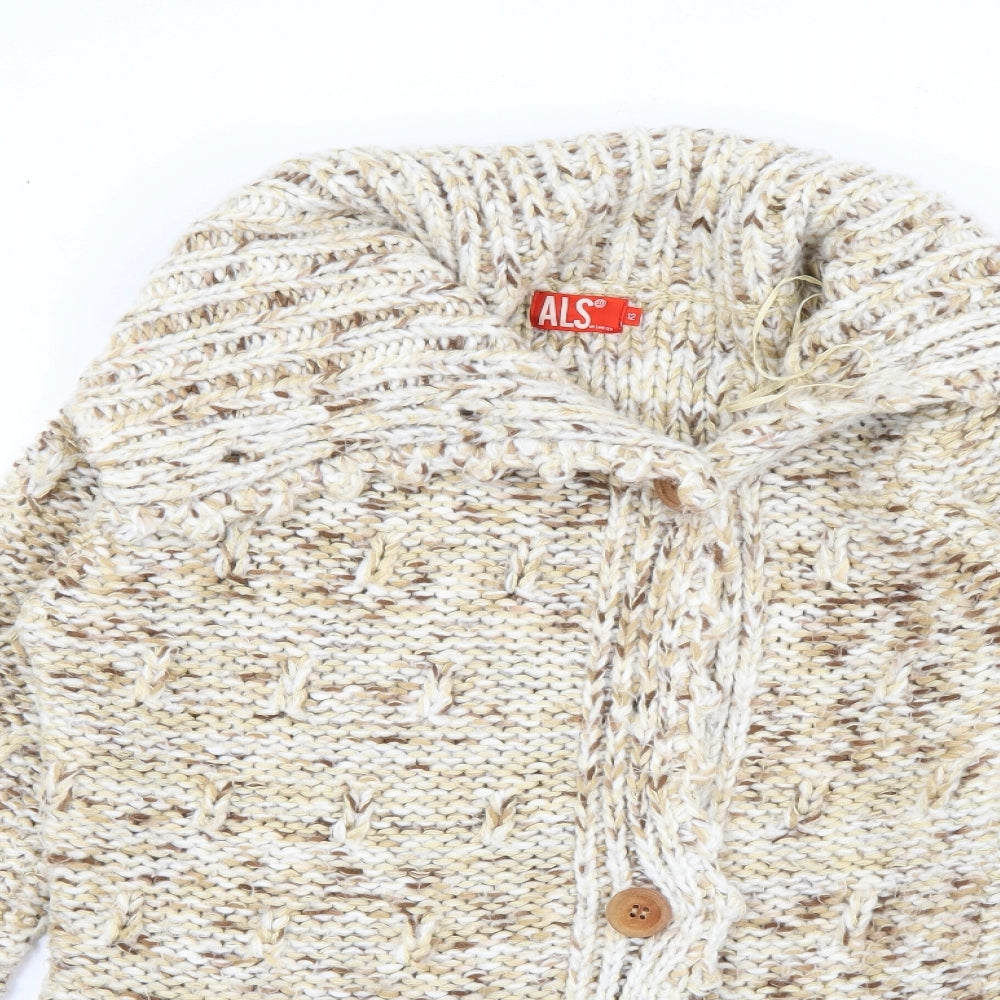 ALS Womens Beige Roll Neck  Acrylic Cardigan Jumper Size 12