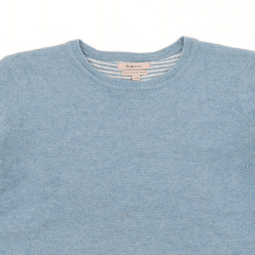 Ken Womens Blue Crew Neck  Wool Pullover Jumper Size L