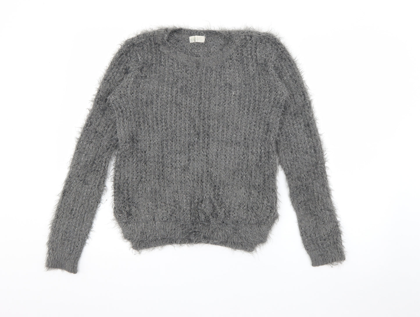 H&M Girls Grey Round Neck  Polyamide Pullover Jumper Size 13-14 Years