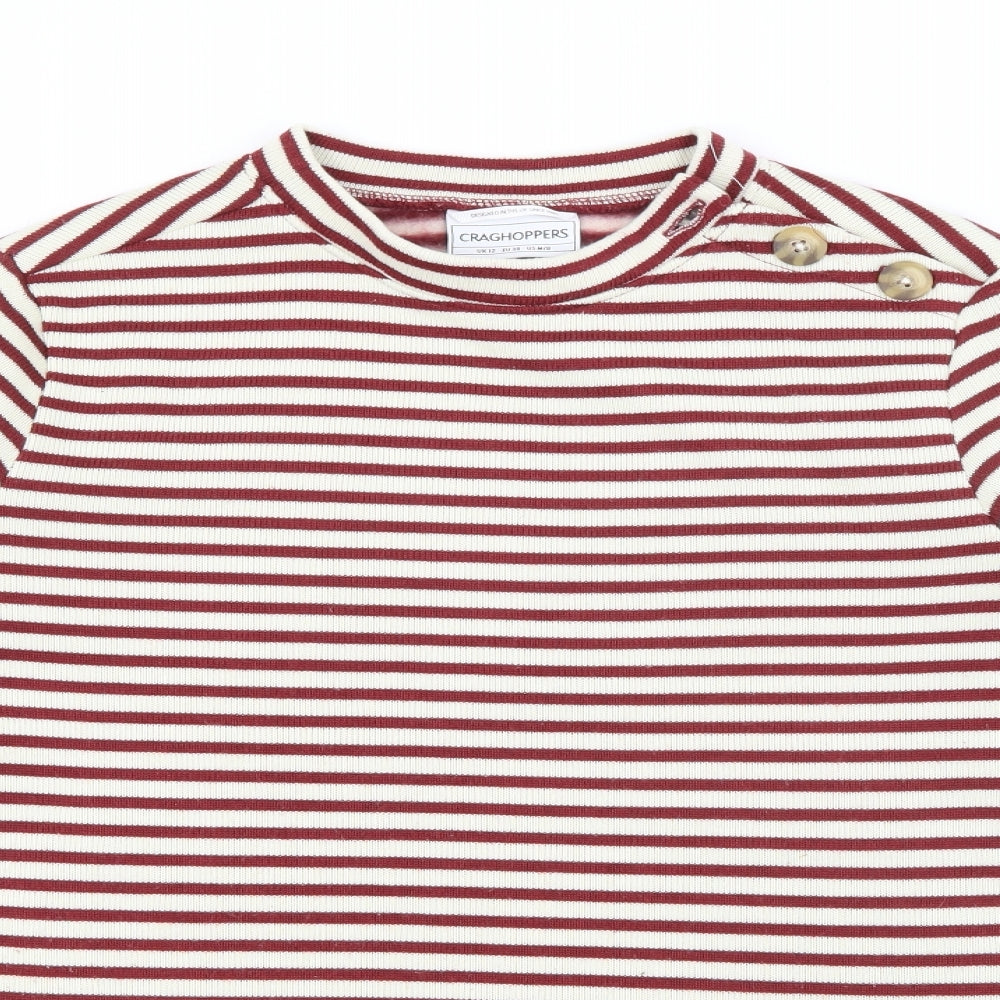 Craghoppers Womens Red Crew Neck Striped Polyester Pullover Jumper Size 12
