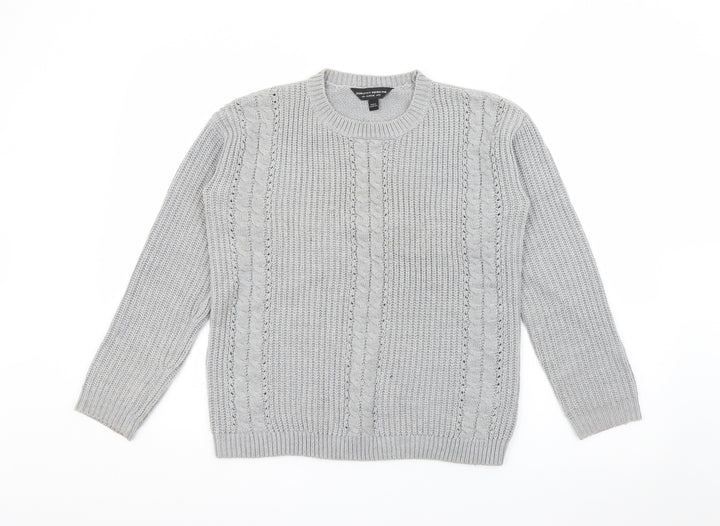 Dorothy Perkins Womens Grey Crew Neck Acrylic Pullover Jumper Size 8