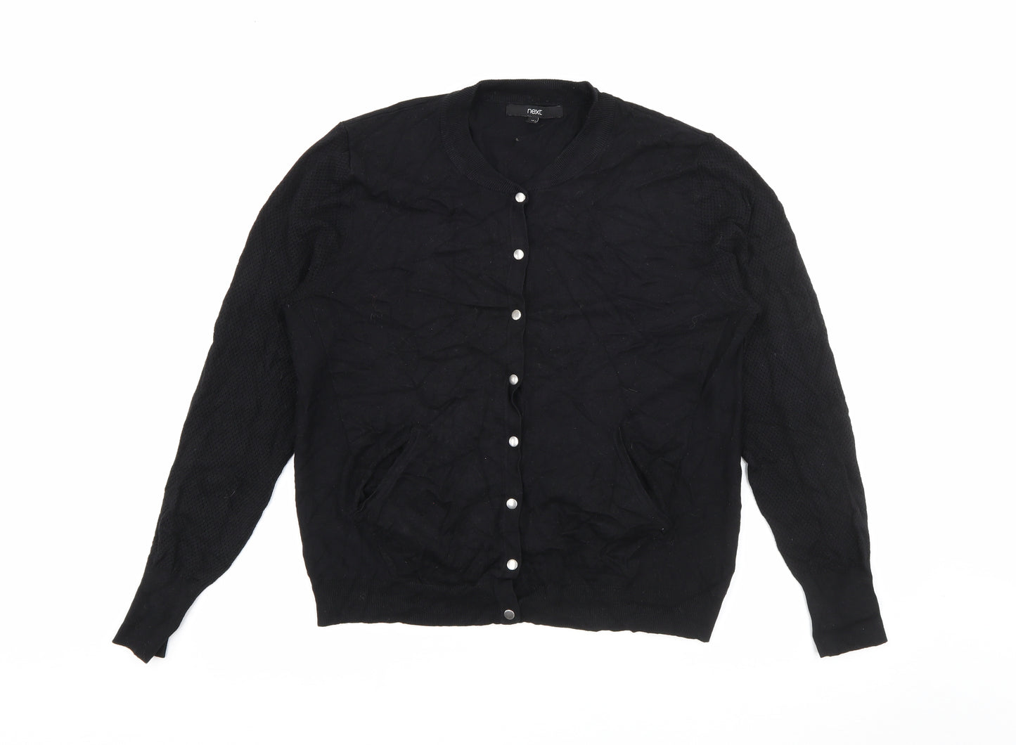 NEXT Womens Black Crew Neck  Viscose Cardigan Jumper Size 14