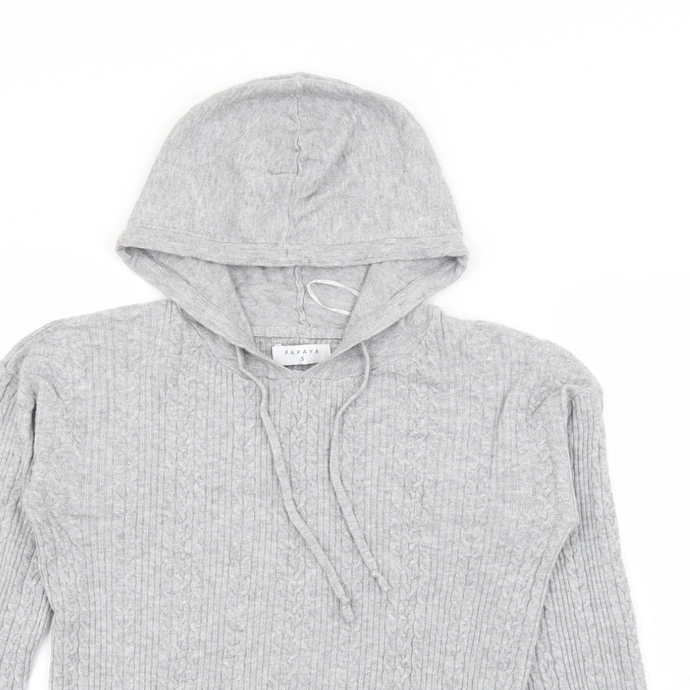 Papaya Womens Grey  Viscose Pullover Hoodie Size S