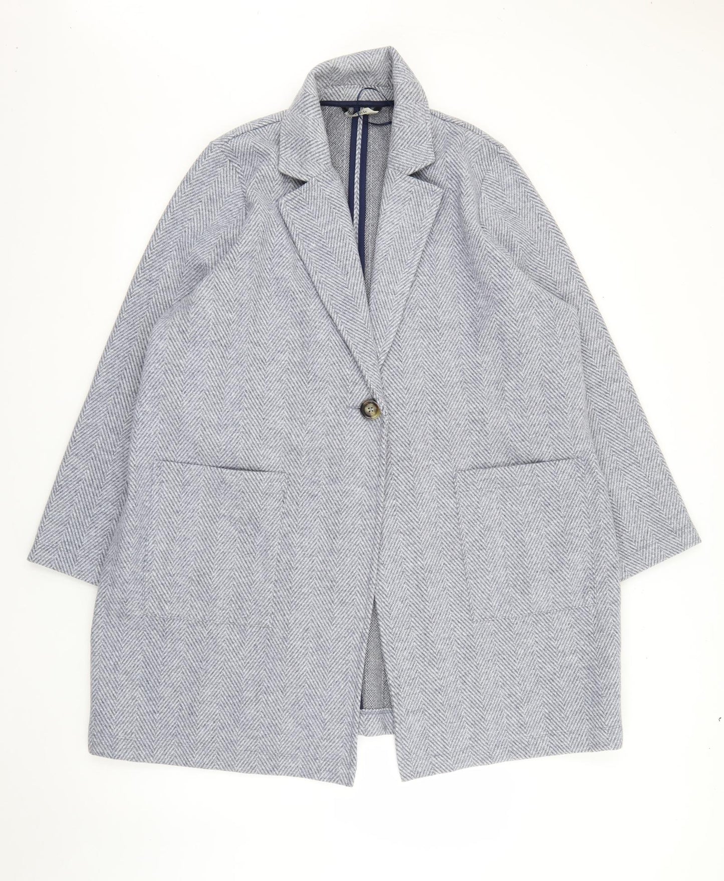 George Womens Blue Geometric  Overcoat Coat Size XL  Button