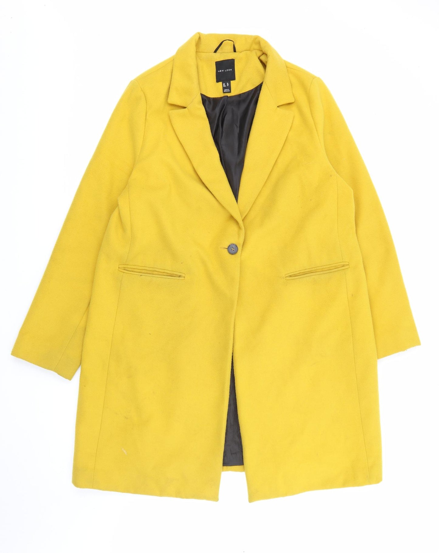 New Look Womens Yellow   Overcoat Coat Size 18  Button
