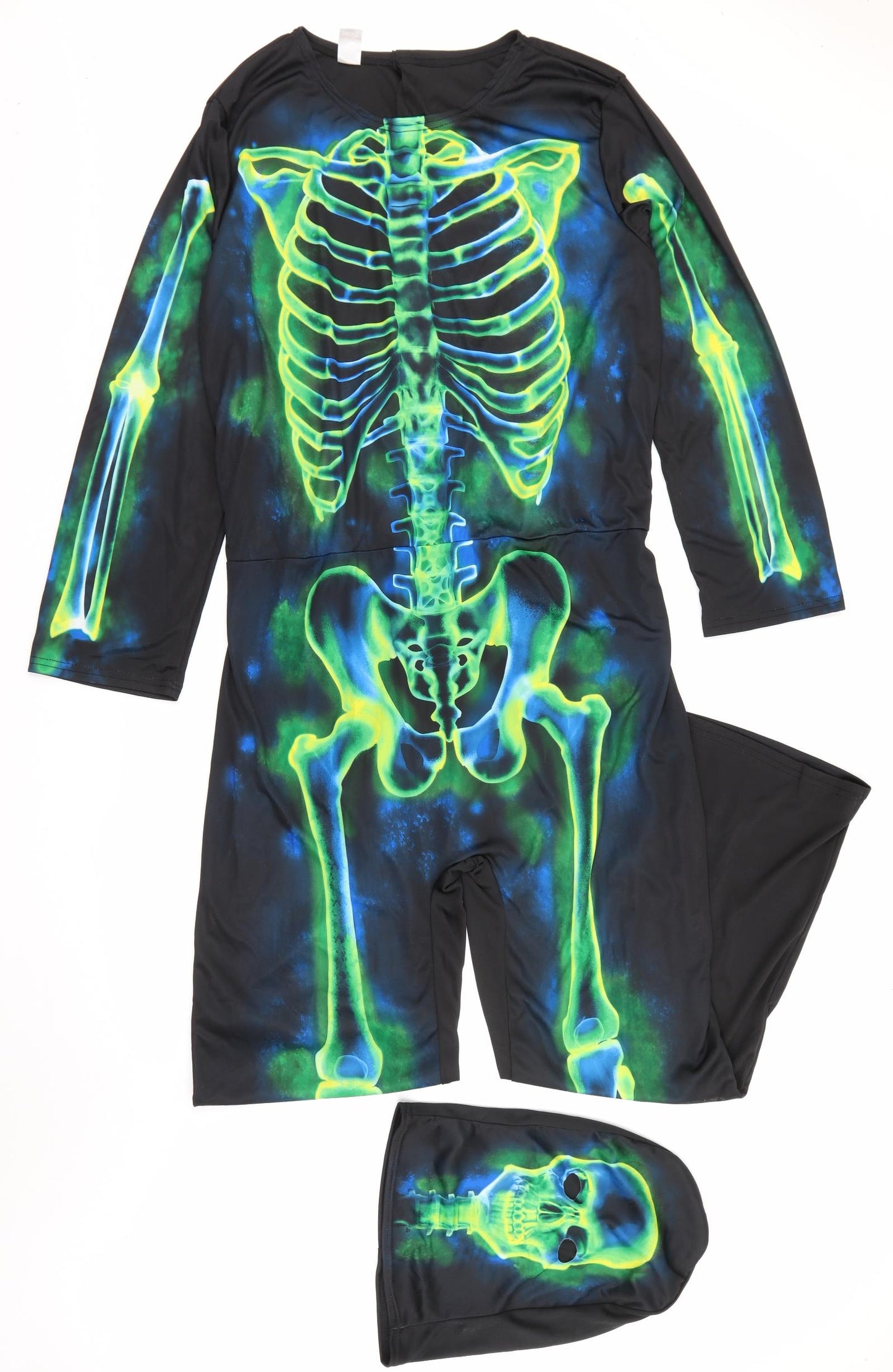 Preworn Mens Black  Polyester  One Piece Size L   - Skeleton Fancy Dress
