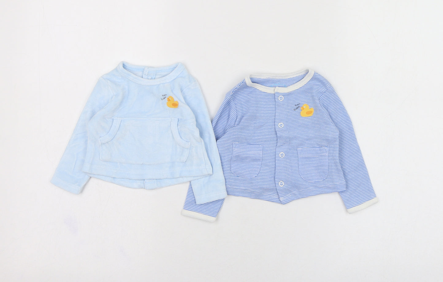 Willow Boys Blue Striped Cotton Basic T-Shirt Size 0-3 Months Round Neck Button - Duck