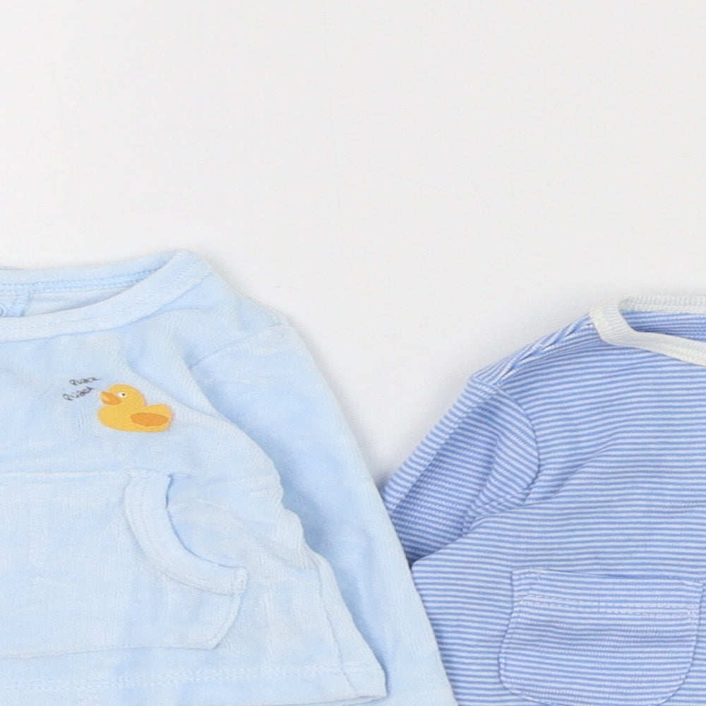 Willow Boys Blue Striped Cotton Basic T-Shirt Size 0-3 Months Round Neck Button - Duck