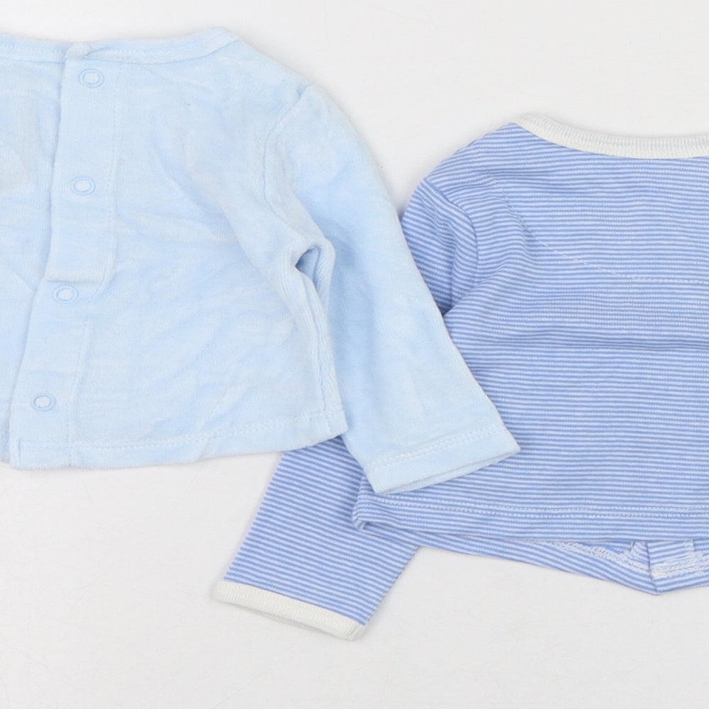 Willow Boys Blue Striped Cotton Basic T-Shirt Size 0-3 Months Round Neck Button - Duck