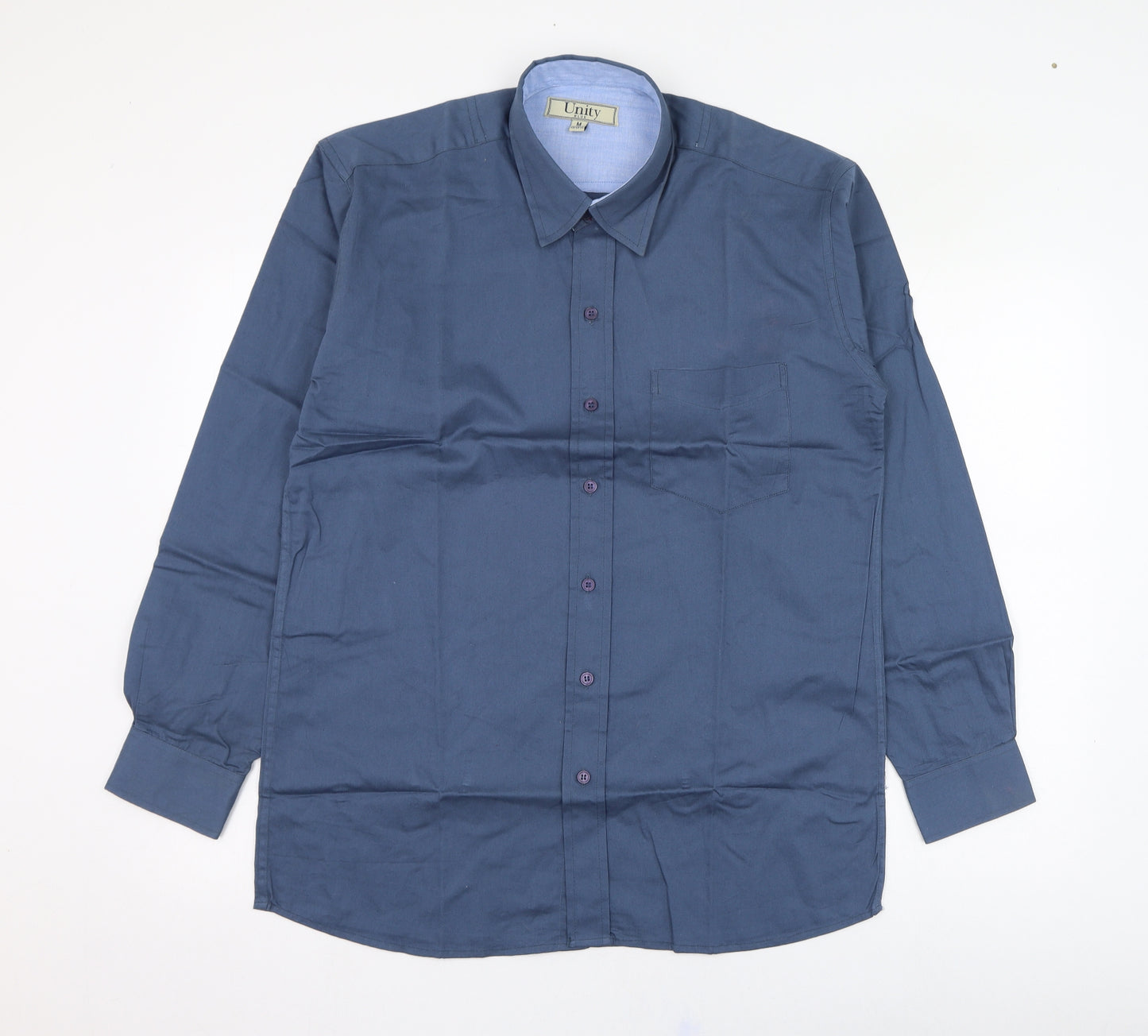 Unity Mens Blue  Cotton  Dress Shirt Size M Collared Button